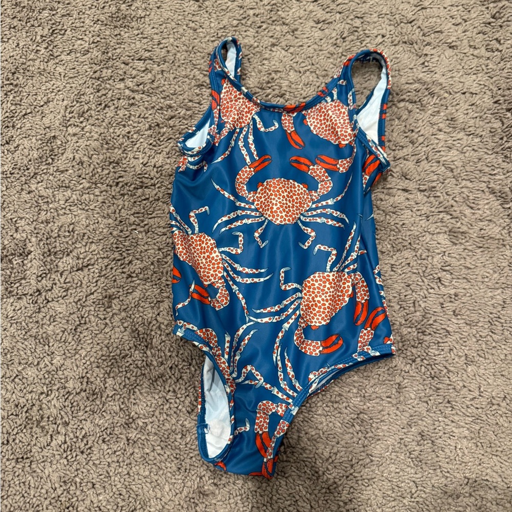 Kids Crab Print Blue One Piece Swimsuit NWOT